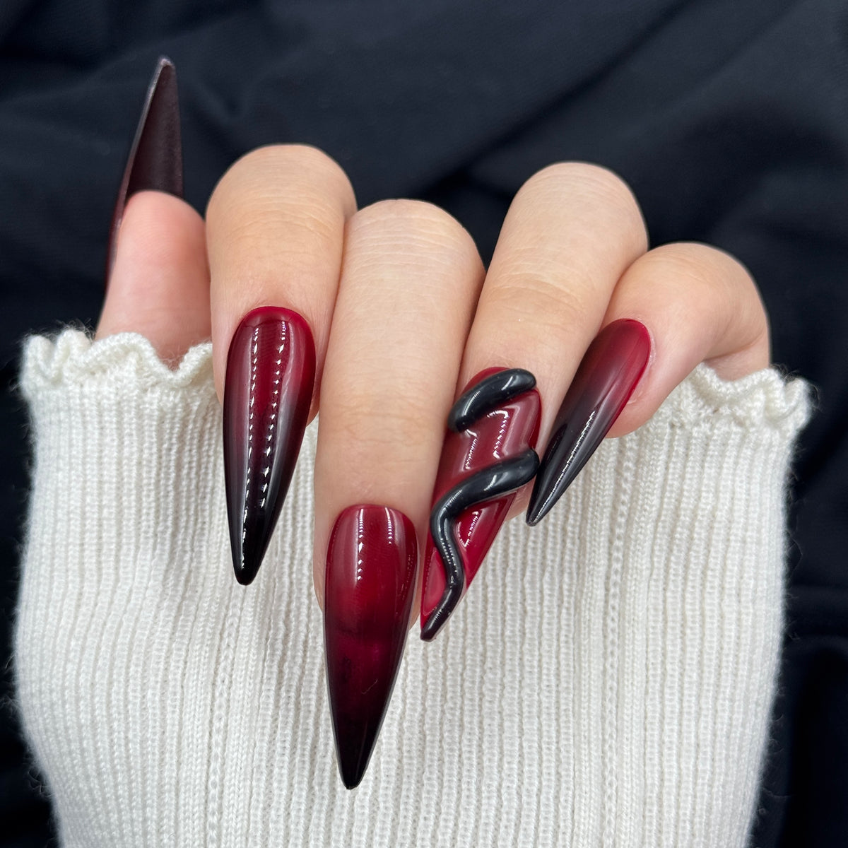 Crimson Serpent Stiletto Press On Nails