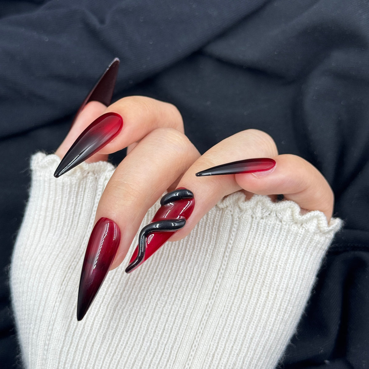 Crimson Serpent Stiletto Press On Nails