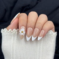 Ivory Blossom Long Almond Press On Nails