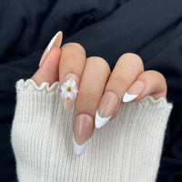 Ivory Blossom Long Almond Press On Nails