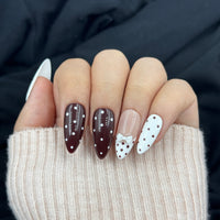 Mocha Polka Dot Almond Press On Nails