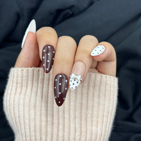 Mocha Polka Dot Almond Press On Nails