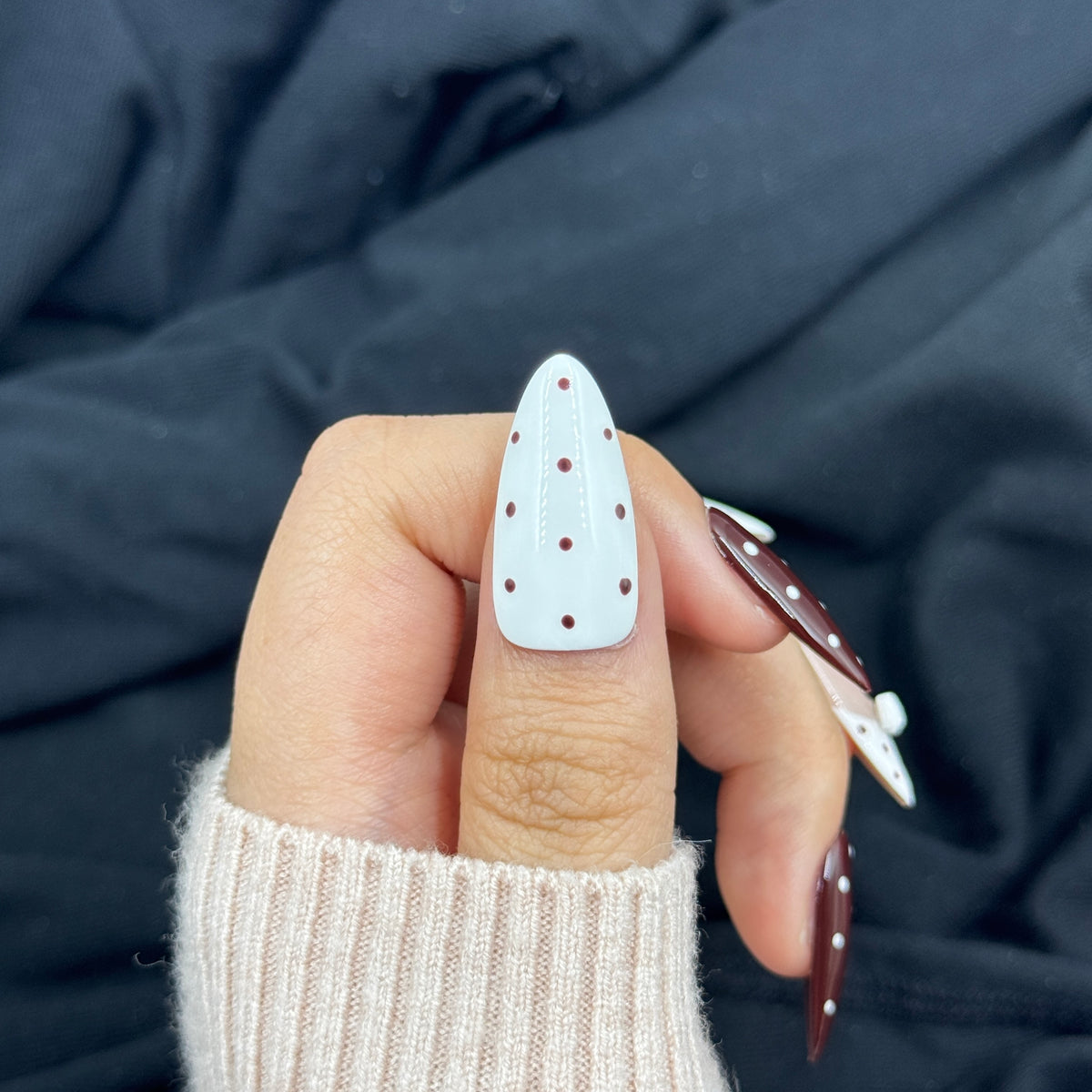 Mocha Polka Dot Almond Press On Nails