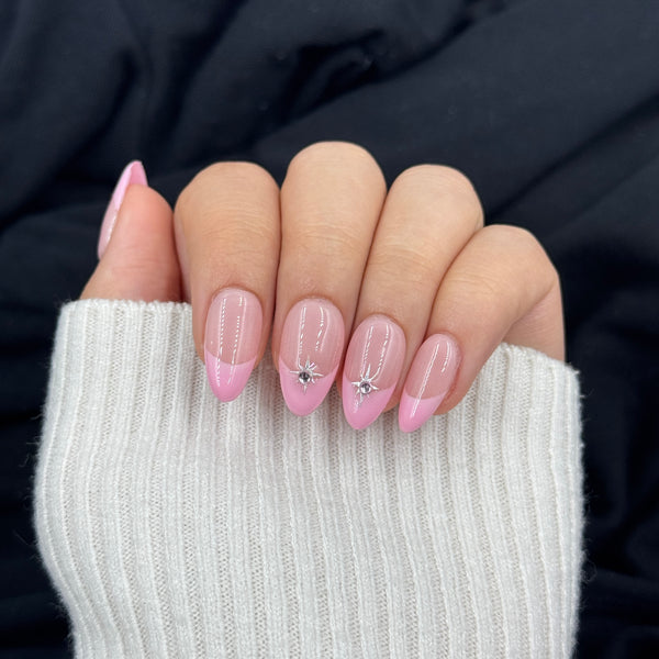 Pink Star French Almond Press On Nails
