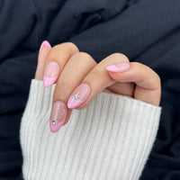 Pink Star French Almond Press On Nails