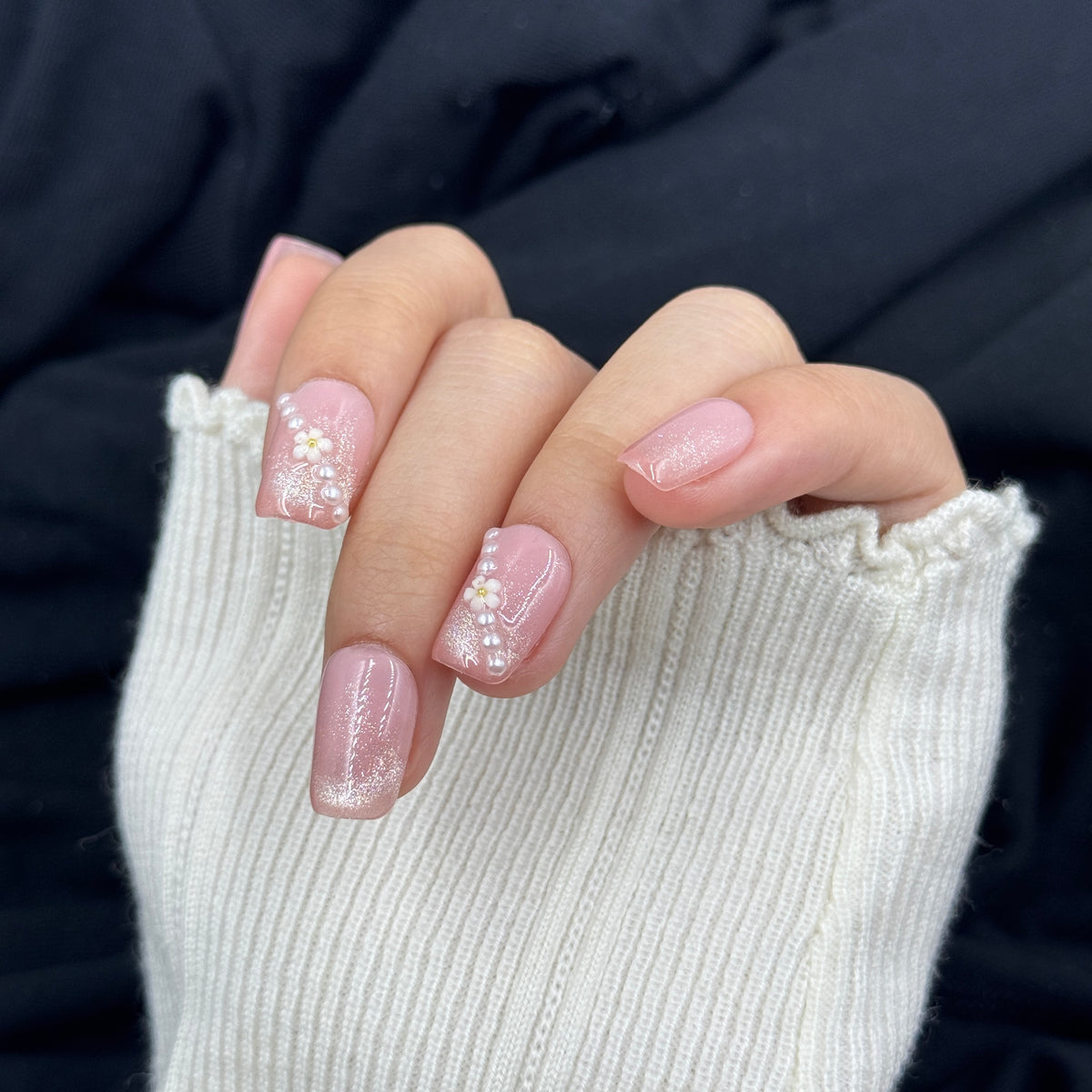 Blush Pearl Bloom Press On Nails