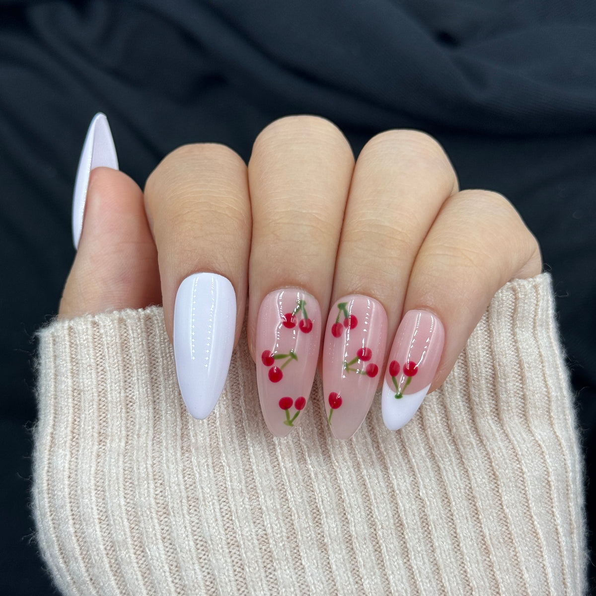 Cherry Milk Long Almond Press On Nails