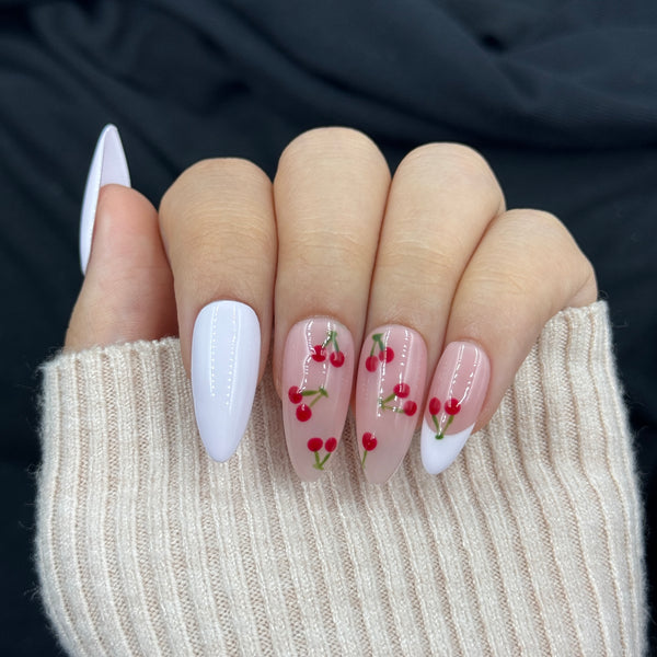 Cherry Milk Long Almond Press On Nails