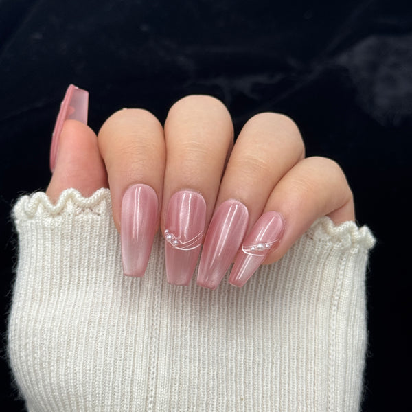 Blush Blossom Pearl Press On Nails
