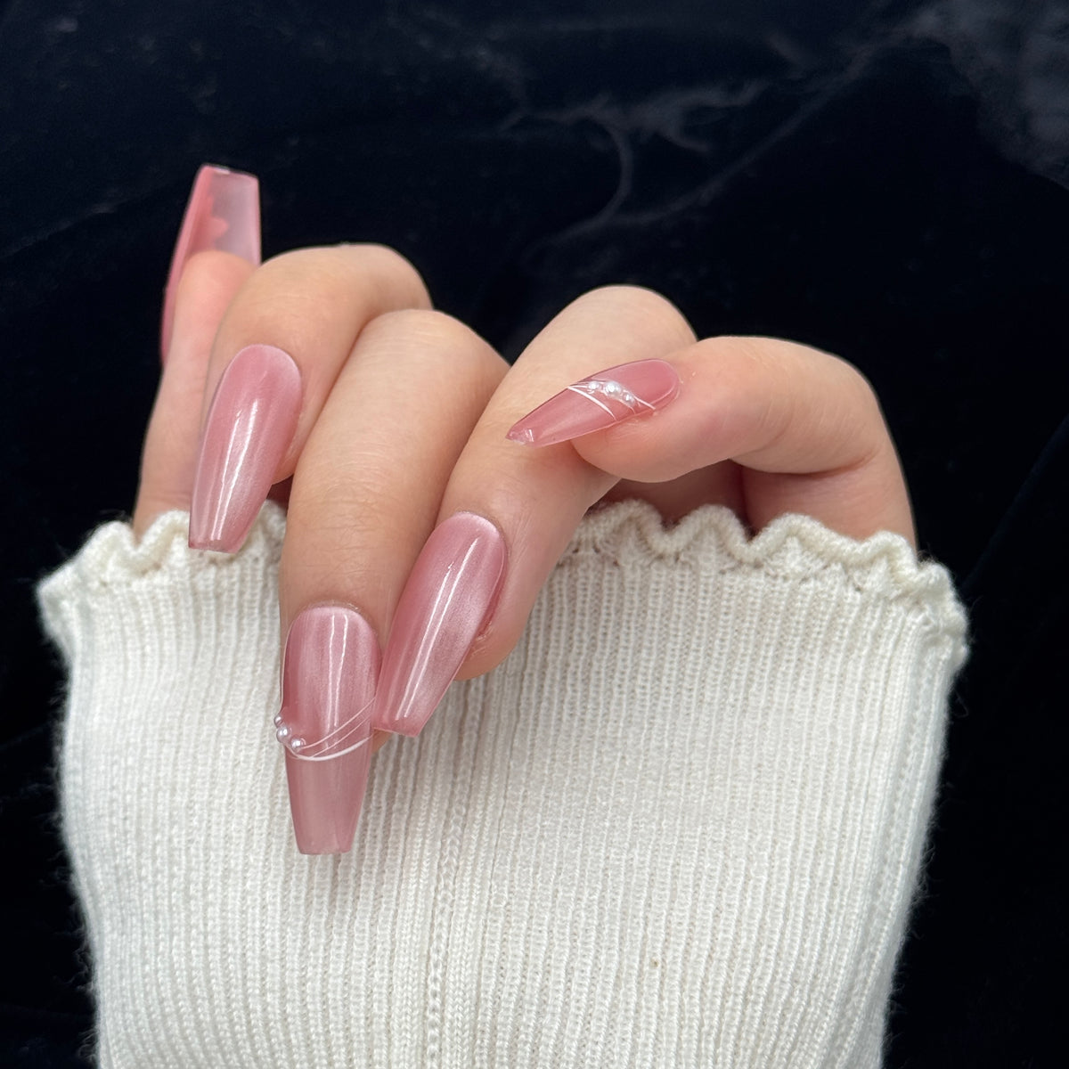 Blush Blossom Pearl Press On Nails