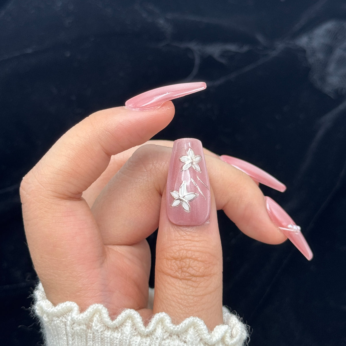 Blush Blossom Pearl Press On Nails