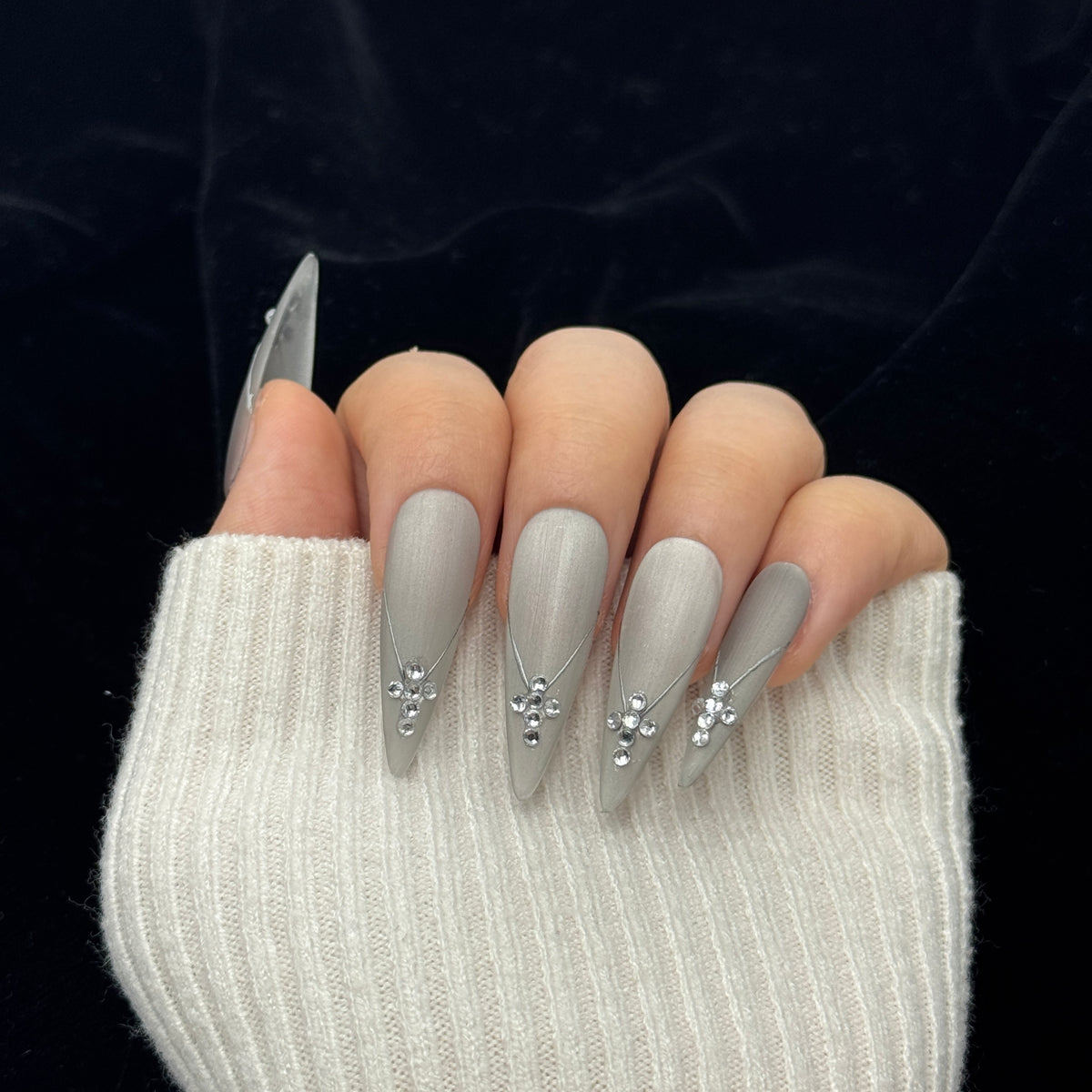 Silver Mist Stiletto Press On Nails