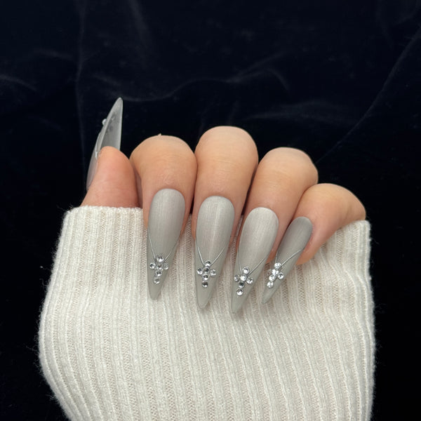 Silver Mist Stiletto Press On Nails