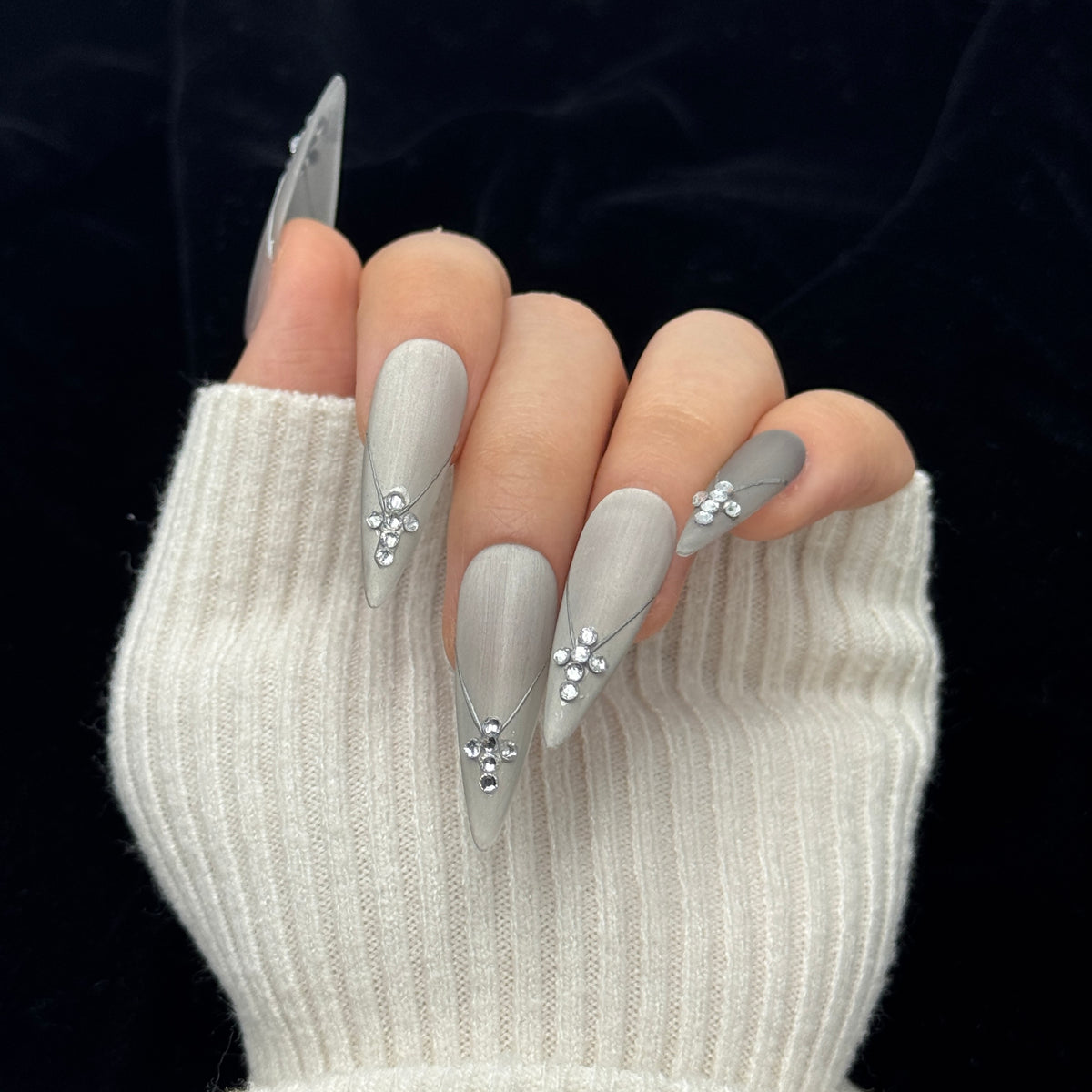 Silver Mist Stiletto Press On Nails