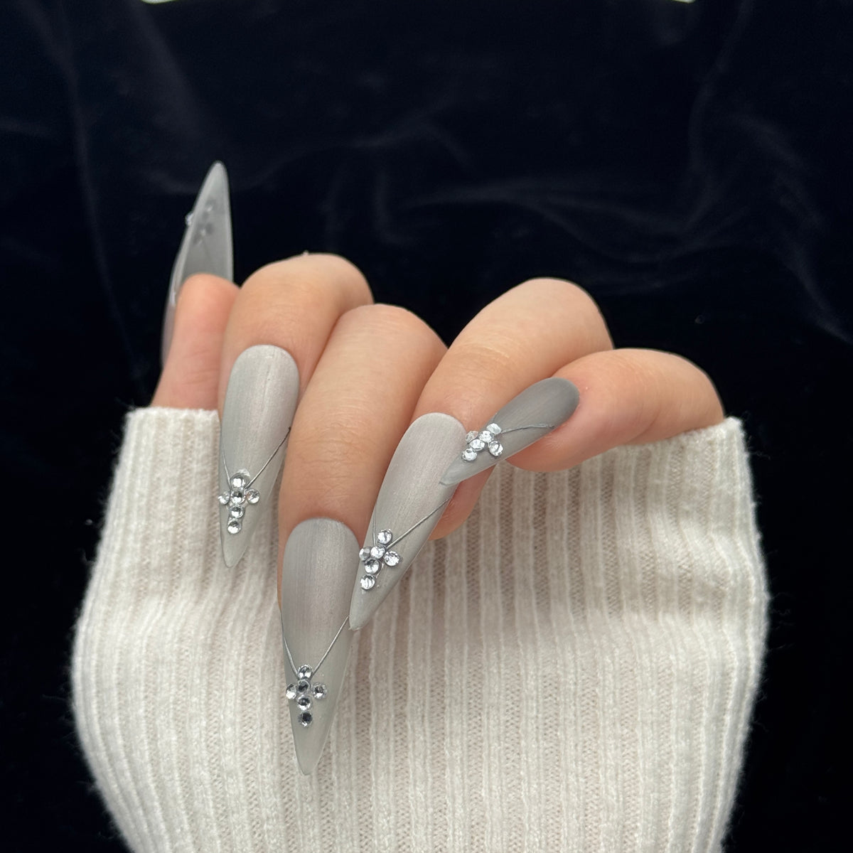 Silver Mist Stiletto Press On Nails