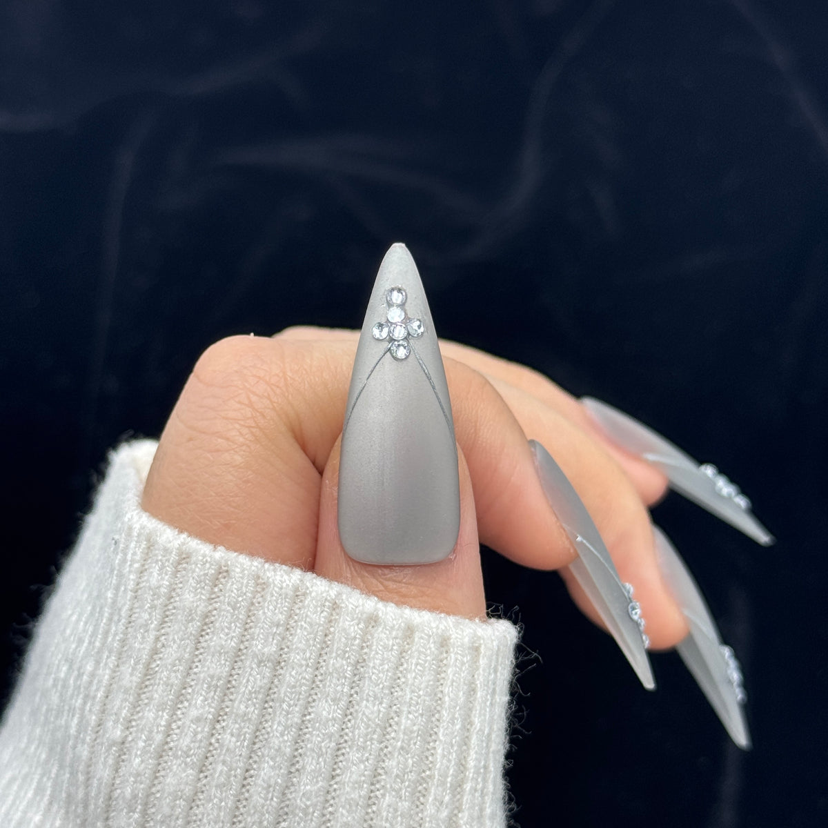 Silver Mist Stiletto Press On Nails