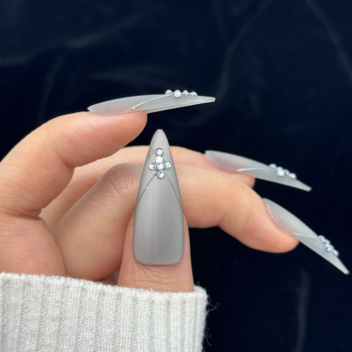 Silver Mist Stiletto Press On Nails