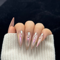 Rose Quartz Chrome Stiletto Press On Nails