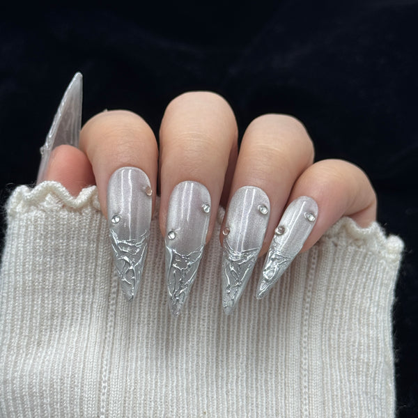 Silver Frost Sculpt Stiletto Press On Nails