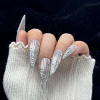 Silver Frost Sculpt Stiletto Press On Nails
