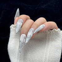 Silver Frost Sculpt Stiletto Press On Nails