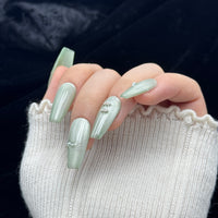 Sage Blossom Pearl Coffin Press On Nails