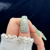 Sage Blossom Pearl Coffin Press On Nails
