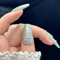 Sage Blossom Pearl Coffin Press On Nails