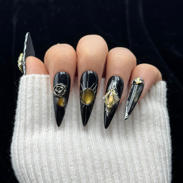 Obsidian Crown Stiletto Press On Nails