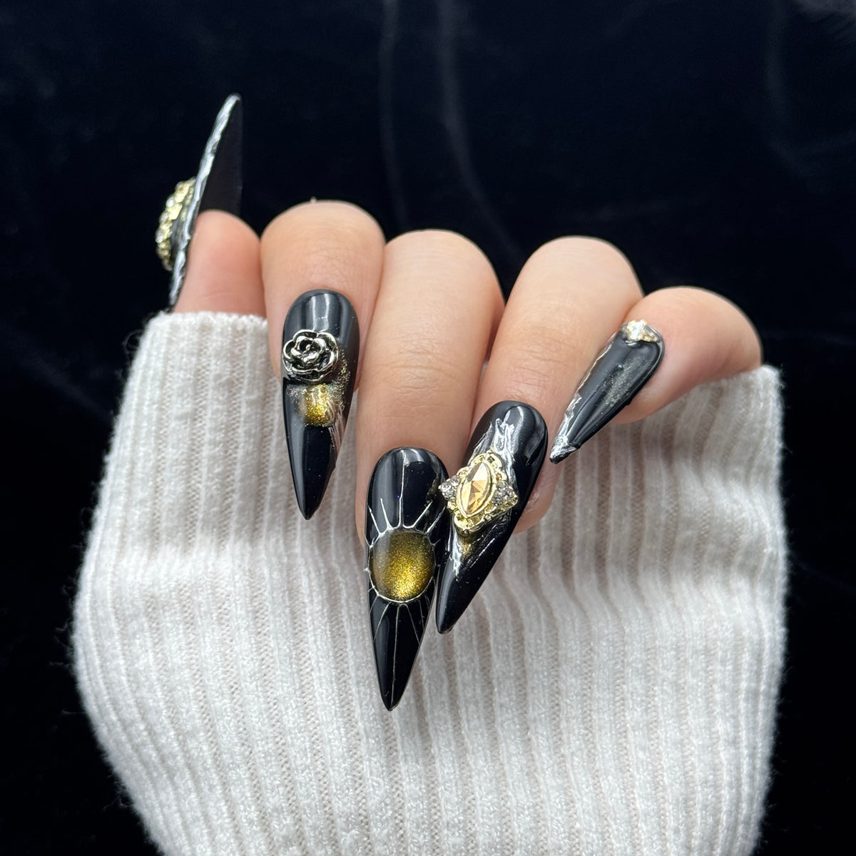 Obsidian Crown Stiletto Press On Nails