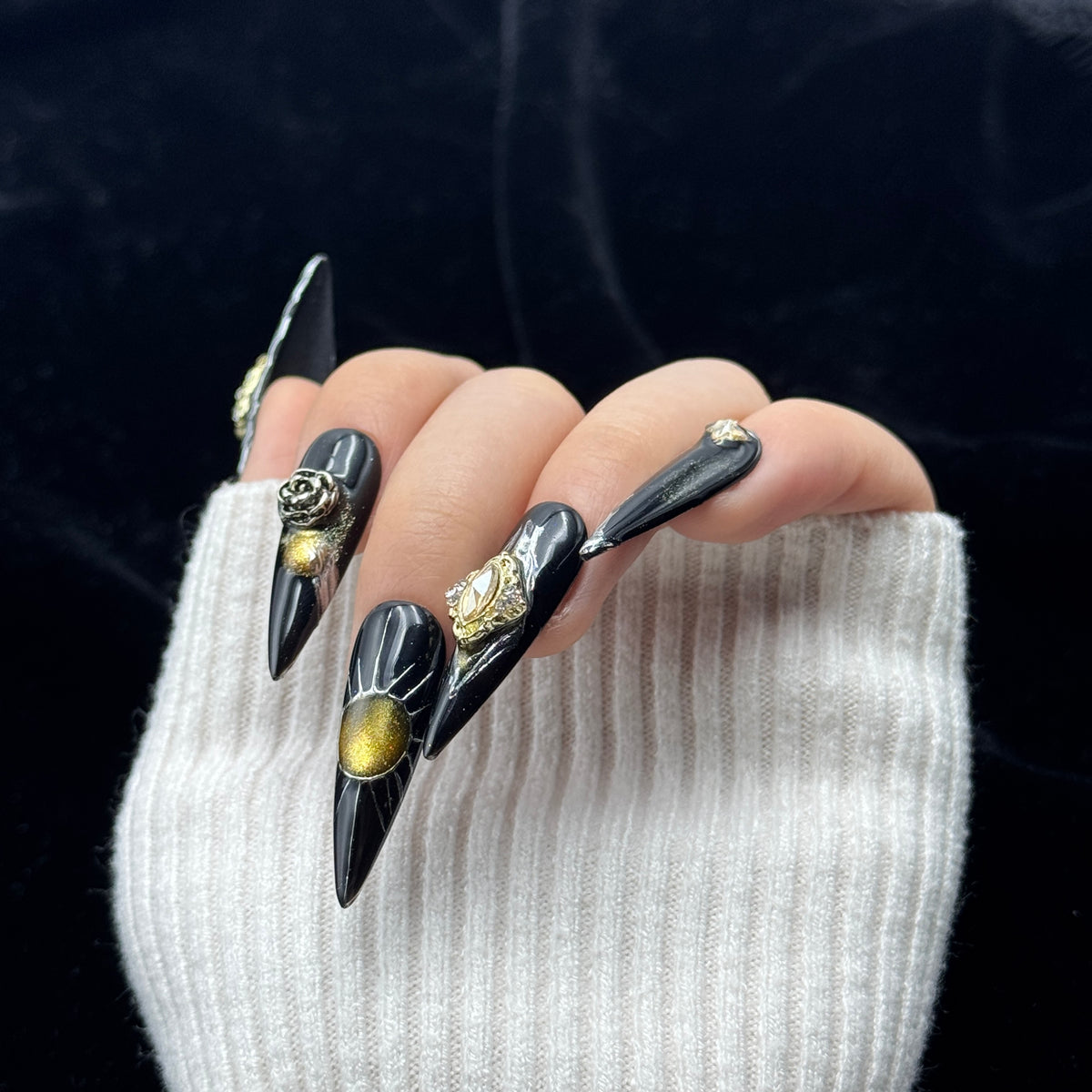 Obsidian Crown Stiletto Press On Nails