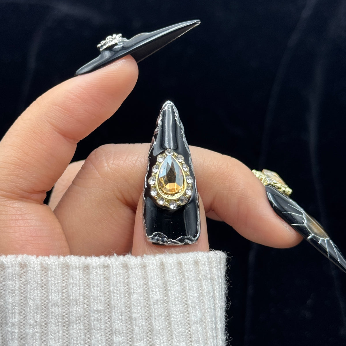 Obsidian Crown Stiletto Press On Nails