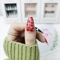 Crimson Bloom Long Almond Press On Nails
