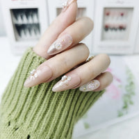 Golden Pearl Bloom Almond Press On Nails