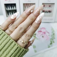 Golden Pearl Bloom Almond Press On Nails