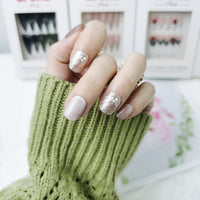 Champagne Cat Eye Glitter Squoval Press On Nails