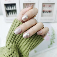 Champagne Cat Eye Glitter Squoval Press On Nails