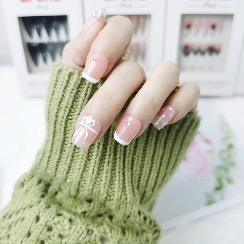 Pink Ribbon Extra Short Squoval Press On Nails