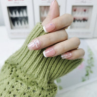 Pink Ribbon Extra Short Squoval Press On Nails