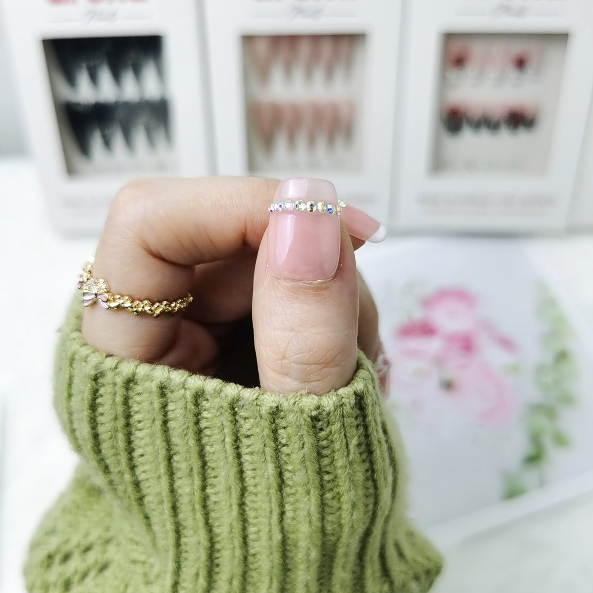 Pink Ribbon Extra Short Squoval Press On Nails