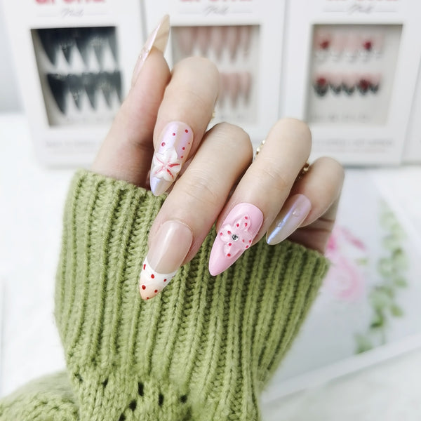 Pink Bloom Almond Press On Nails
