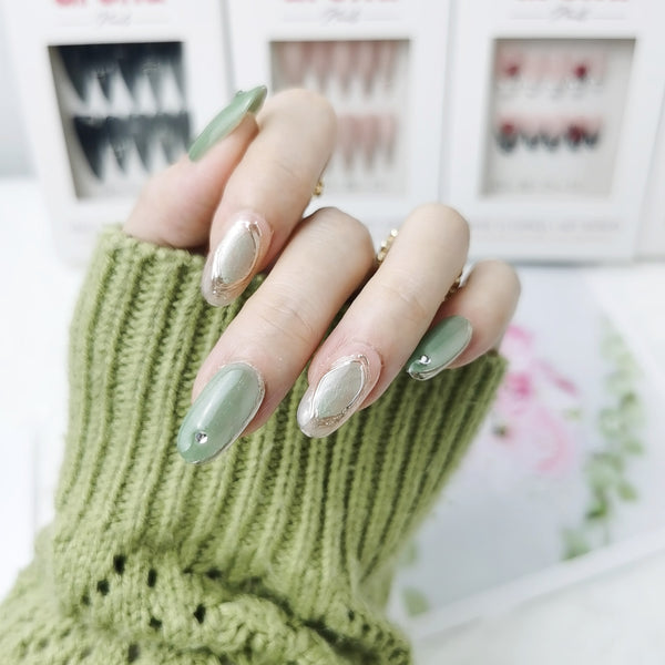 Sage Mirror Oval Press On Nails