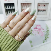 Sage Mirror Oval Press On Nails
