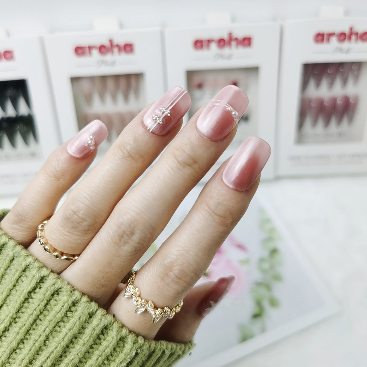 Blush Blossom Medium Square Press On Nails