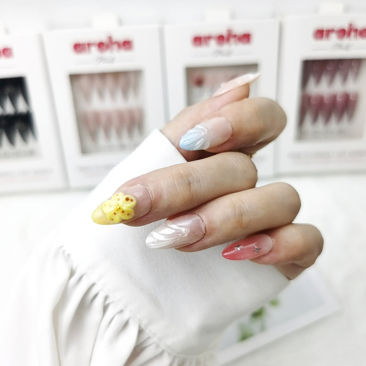 Sunny Blossom Short Almond Press On Nails