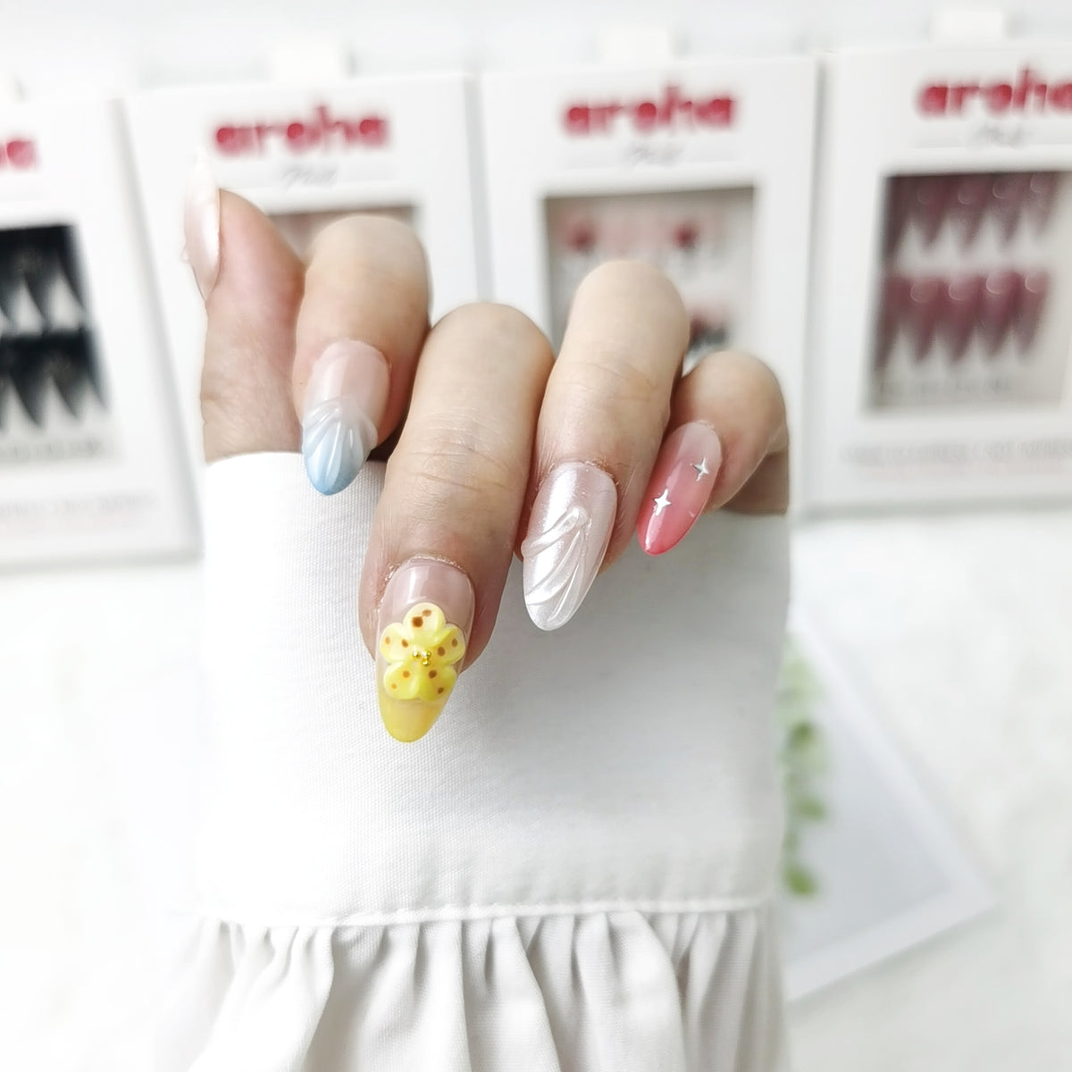 Sunny Blossom Short Almond Press On Nails
